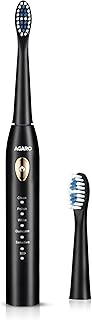 AGARO COSMIC LITE Sonic Electric Tooth Brush For Adults With 5 Modes, 2 Brush Heads & Rechargeable With 4 Hours Charge Lasting Up To 25 Days, Power Toothbrush, (Black)