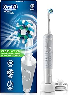 Oral B Vitality Rechargeable Rotating Electric Toothbrush for Adults, 2 Brushing Modes (Daily & Sensitive), 2 Min Timer with Quadpacer, 2 Year Warranty by Oral-B, IPX7 Water Resistant, Round Brush Head, (White, 1)