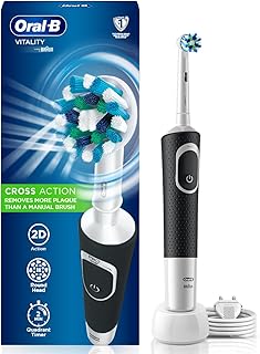 Oral B Vitality Rechargeable Rotating Electric Toothbrush for Adults, 2 Brushing Modes (Daily & Sensitive), 2 Min Timer with Quadpacer, 2 Year Warranty by Oral-B, IPX7 Water Resistant, Round Brush Head, (Black, 1)