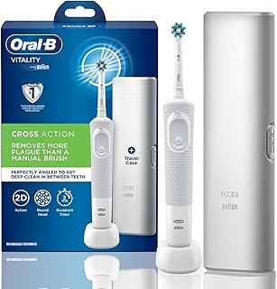 Oral B Vitality Rechargeable Rotating Electric Toothbrush for Adults with Travel Case & 2 Modes (Daily & Sensitive), 2 Min Timer with Quadpacer, 2 Year Warranty by Oral-B, IPX7 Water Resistant, (White, 1)